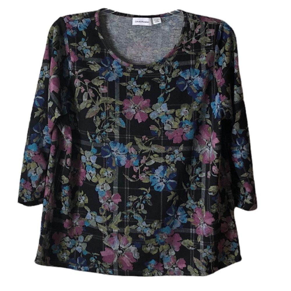 ibdiffusion Plaid Floral 3/4 Sleeve Top